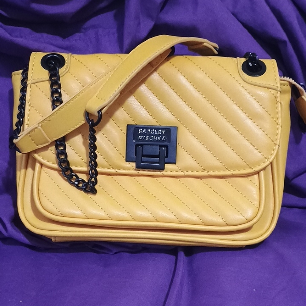 Badgley Mischka Yellow Quilted Crossbody Bag